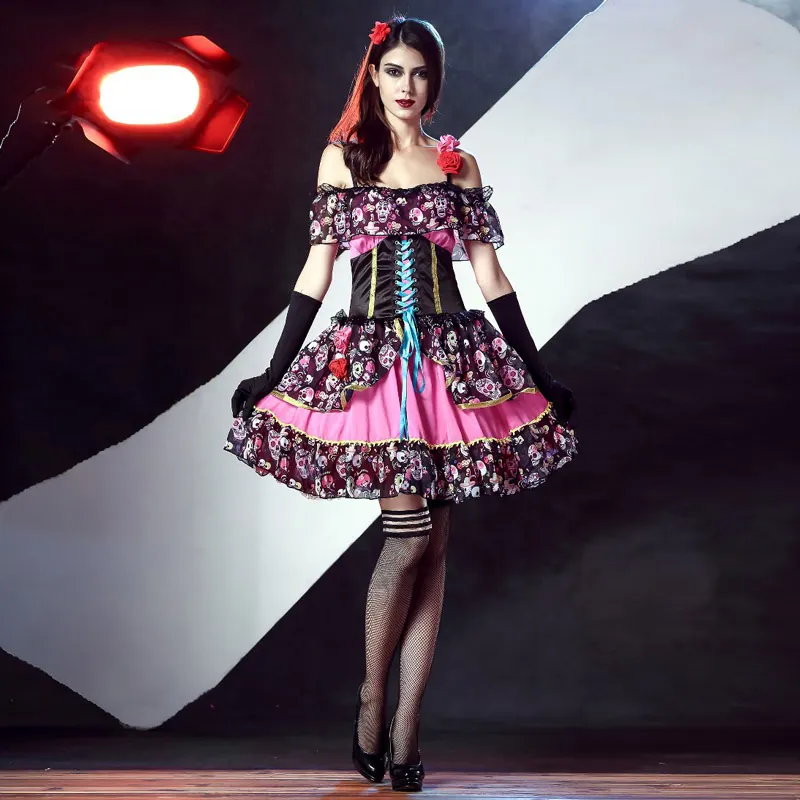 Buy Halloween Costumes For Women Sexy Rose Skull Pattern Sling Dresses Anime