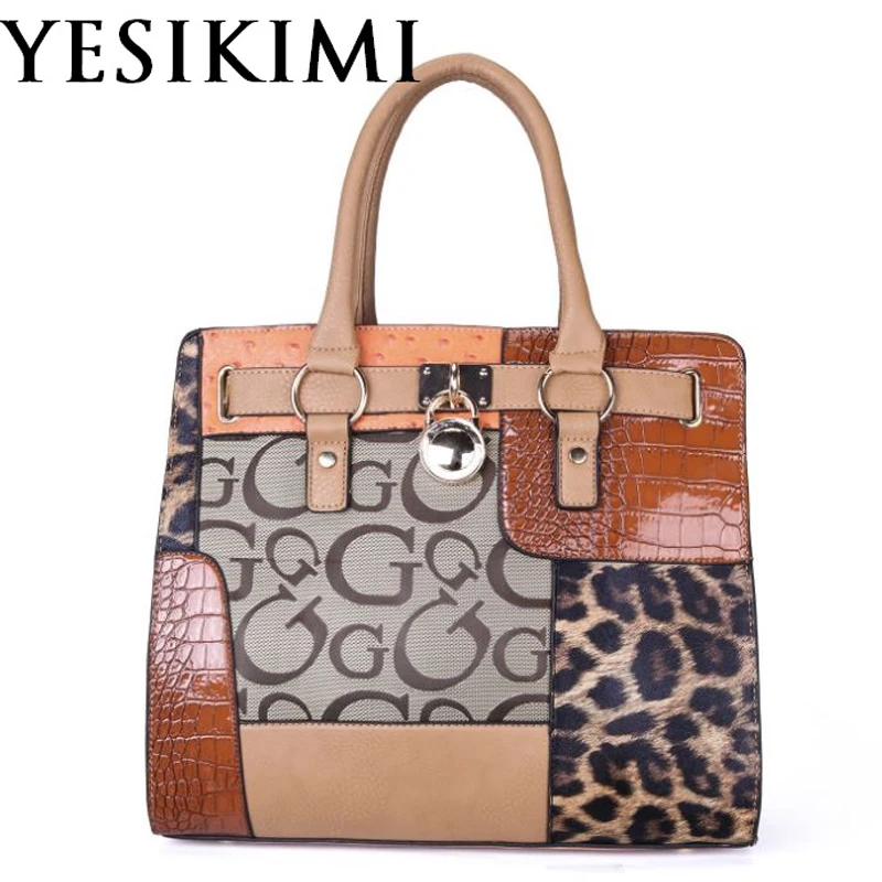 Us 31 5 30 Off Yesikimi Women Handbags Alligator Leopard Patchwork Letter G Purse Quality Pu Leather Lock Bag Brand Design Saffiano Gift In