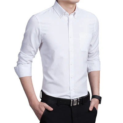 Мужская рубашка с длинными рукавами, Азиатские размеры s-5XL, однотонная мужская рубашка, 7 цветов на выбор, мужская рубашка из ткани Оксфорд - Цвет: Белый