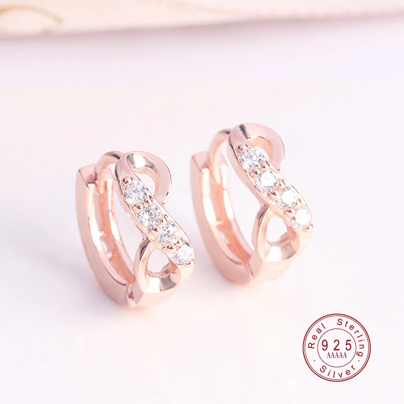 Изысканные 925 пробы серебряные/Золотые сверкающие серьги-гвоздики с бантом и бесконечным прозрачным фианитом женские вечерние Роскошные ювелирные изделия Brincos