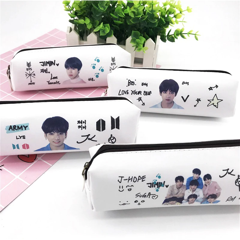 

New KPOP JK V JIN JIMIN J-HOPE RM SUGA Case Pencil School For Boys Pen Canvas Makeup Bag For Girls Toy Figures