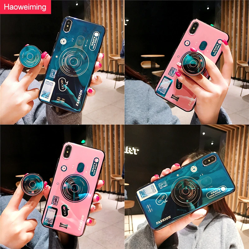 

Blu-ray 3D Camera Kickstand Phone Case For Xiaomi Redmi 4 5 6 Pro Plus Note 4 4x 5 6 7 Back Cover Soft TPU With Bracket Capa