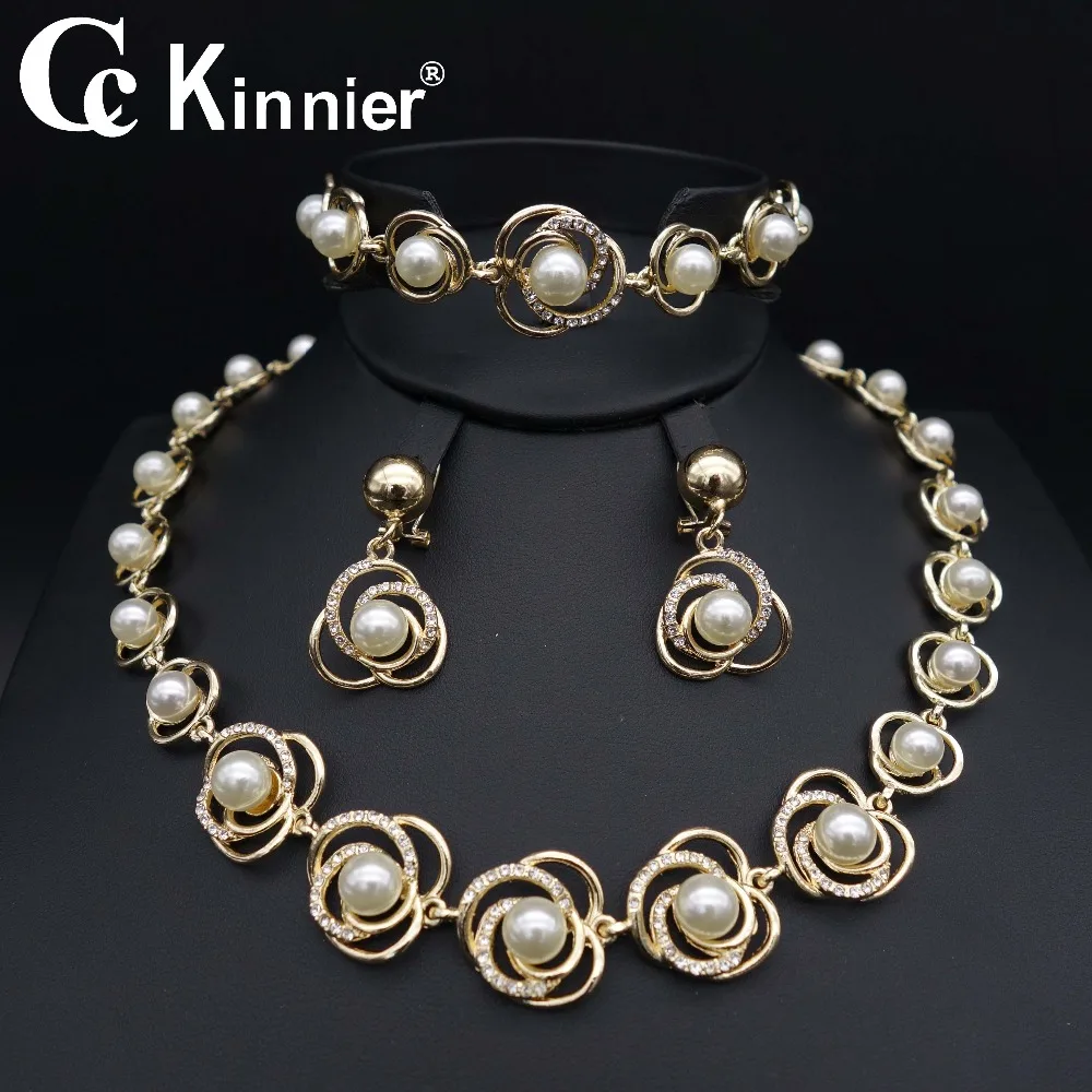 

2018 new dubai African golden pearls bride, bridesmaid, wedding jewelry sets, trendy women party necklace, earrings, bracelets