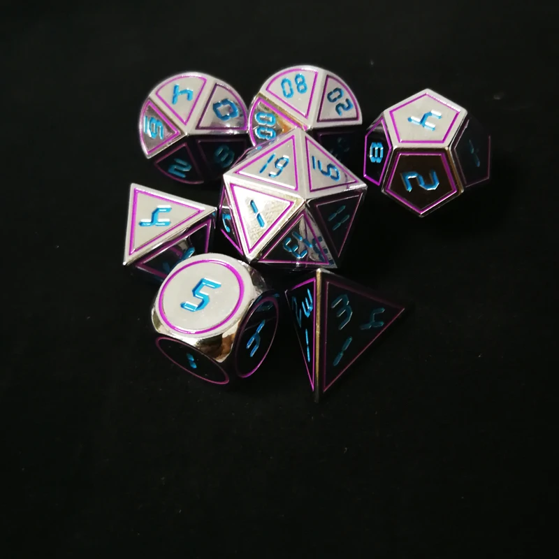 

Dungeons & Dragons 7pcs/set Creative DND RPG Game Dice D&D Metal Dice Plating Chromium Color