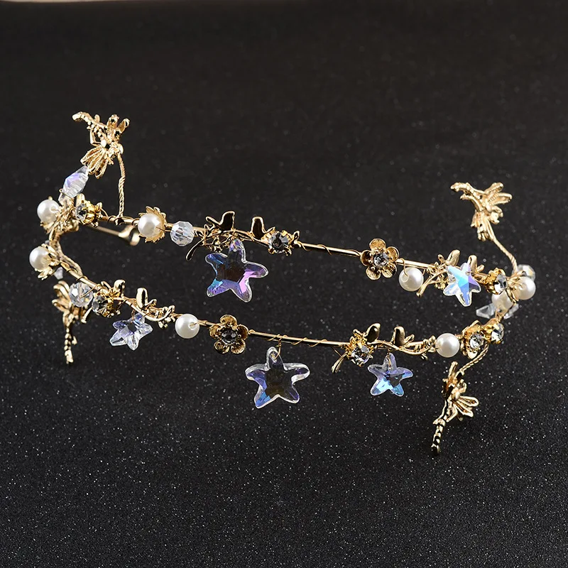 

Bride Jewelry Hair Decoration Wedding Dress Accessories Korean Handmade Pentagonal Starfish Hair Hoop Crown Headdress