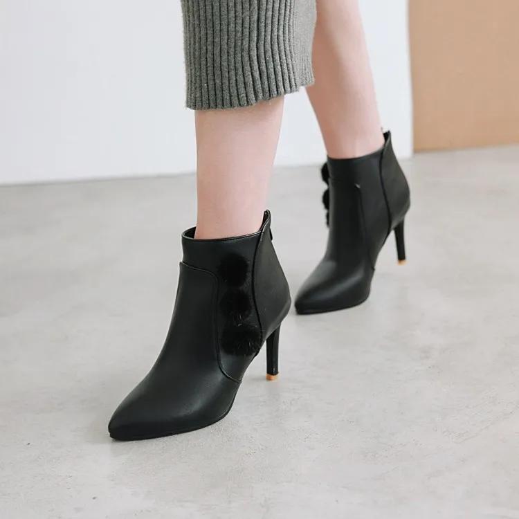 

Big Size 11 12 13 14 15 16 17 Ma'am Short boots Pure color Pointed Boot barrel High heel boots