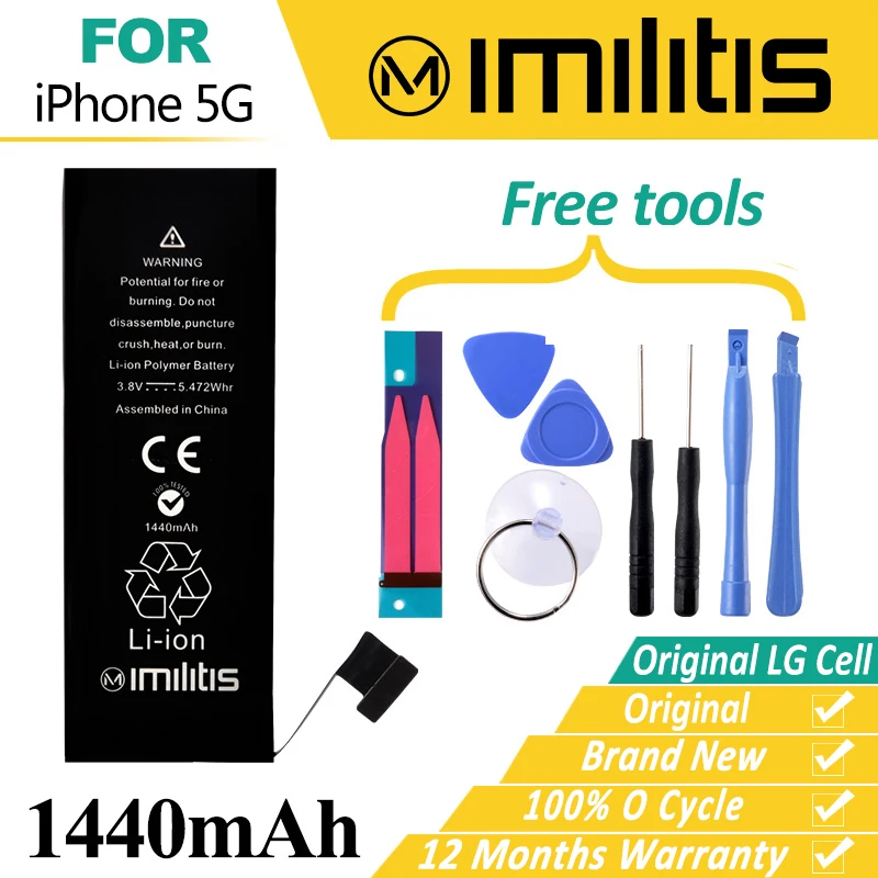 imágenes para 100% Original de la Marca Imilitis Batería Del Teléfono para el iphone 5 5G Capacidad Real 1440 mAh Con Máquinas Herramientas Kit Móvil baterías imágenes para 100% Original de la Marca Imilitis Batería Del Teléfono para el iphone 5 5G Capacidad Real 1440 mAh Con Máquinas Herramientas Kit Móvil baterías