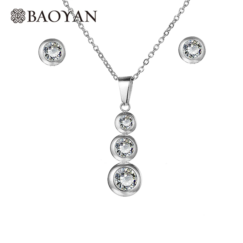 

BAOYAN Silver Gold Stainless Steel Jewelry Set Wholesale Zircon Bride Jewelry Sets Cubic Zirconia Wedding Jewelry Sets For Women