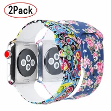Bemorcabo для наручных часов Apple Watch 38 мм, 42 мм, 2 шт. силиконовых кейсов с цветочным принтом ремешок замена Напульсники для наручных часов iwatch серии 3/2/1