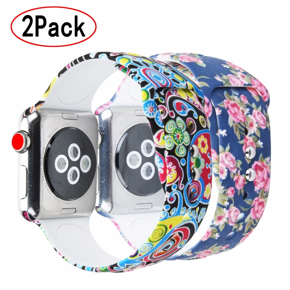 Bemorcabo для Apple Watch Band 38 мм 42 2 шт силиконовый цветочный ремешок сменные браслеты iwatch