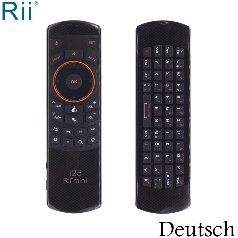 

Rii i25 Deutsch German Keyboard 2.4GHz Wireless Mini Keyboard Air Mouse with IR Function for Android TV Box/Mini PC/Laptop