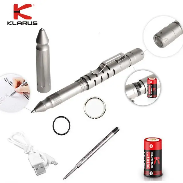 

KLARUS TP20 Ti Titanium Rechargeable tactical penlight CREE XP-G3 LED Pen Light Titanium alloy torch with 10180 Li-ion battery