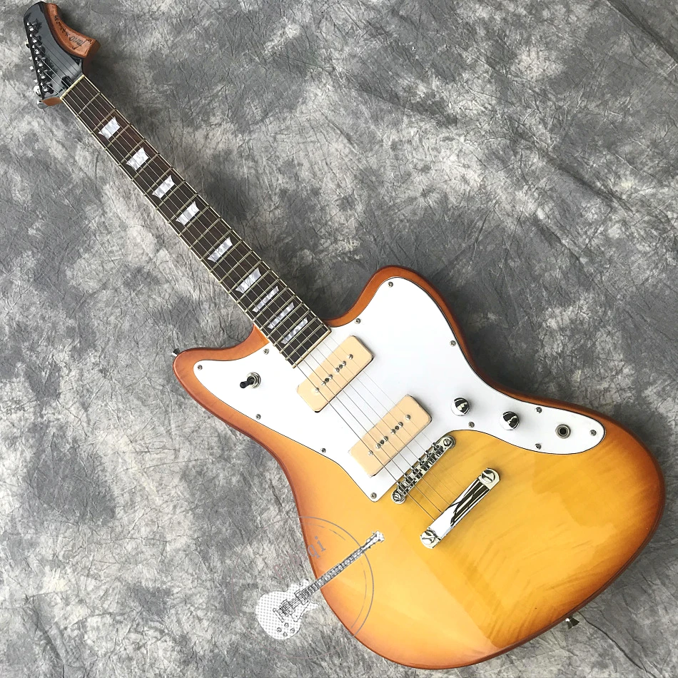 

Free delivery, new premium electric guitar, yellow, white hardware, customizable