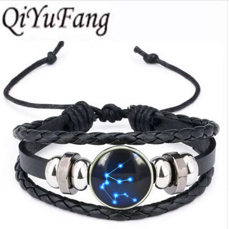 

Qiyufang Zodiac Sweater bracelet bangle Art Picture Glass Cabochon bracelet bangle Statement Collares Sterling Silver Jewelry