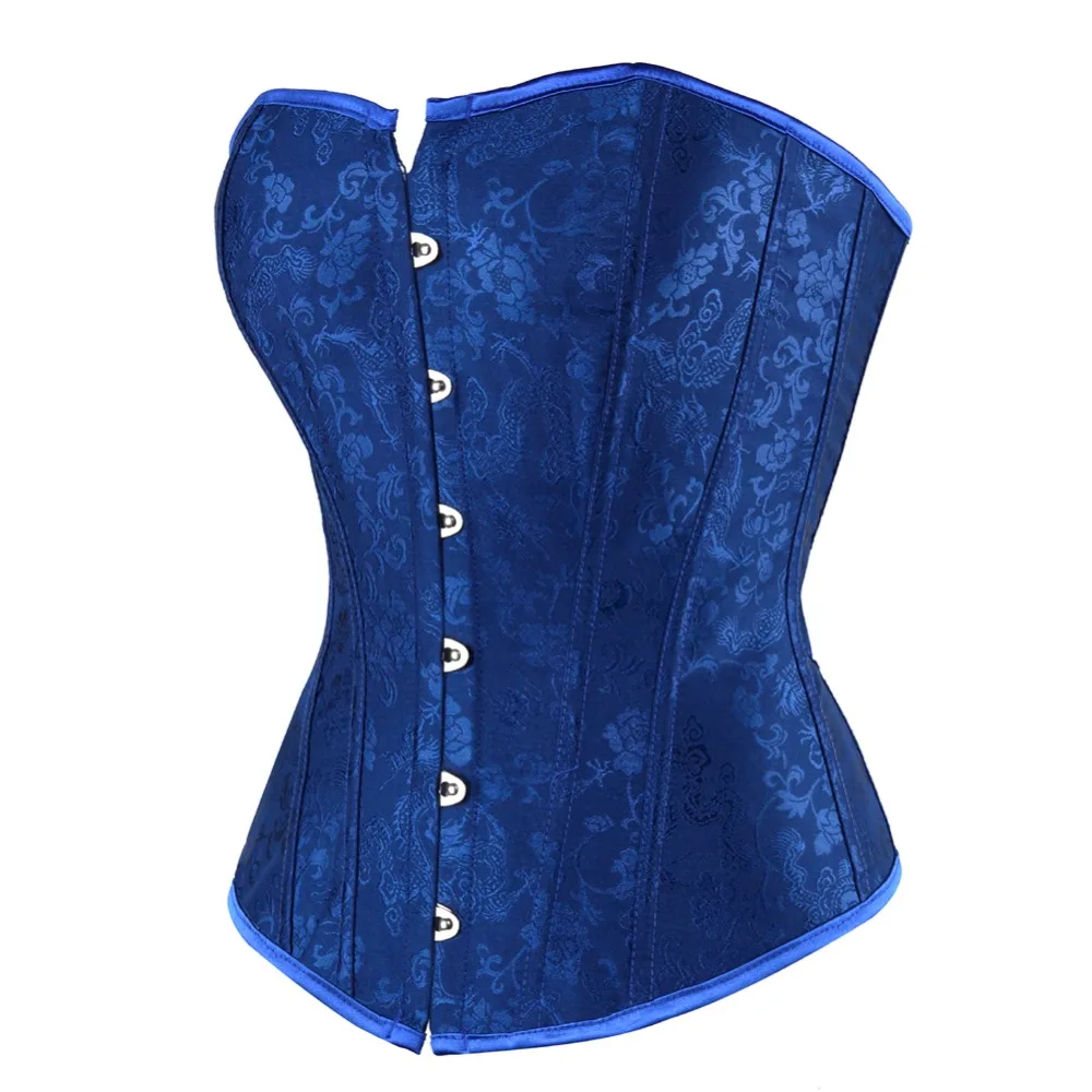 Dark Blue Overbust Corset Top Floral Brocade Lace Up Bustier Sexy Plus Size Lingerie Slim Shapewear Underwear Fancy Party Outfit (14)