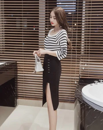 MSSNNG 2018 Slim split high waist bag hip skirt long skirt elegant professional skirt step skirt (17)