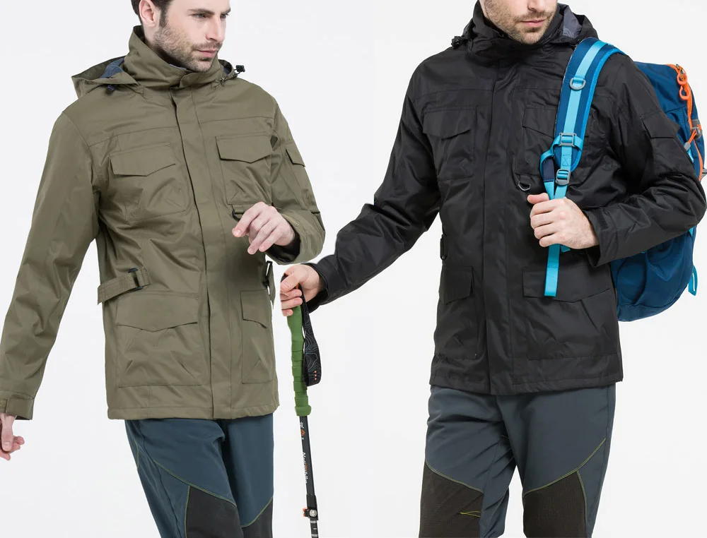 Lanbaosi outdoor السترات الرياضية الرجال التنزه windstopper الحراري الصوف بطانة للماء جيوب مقنع أبلى الملابس