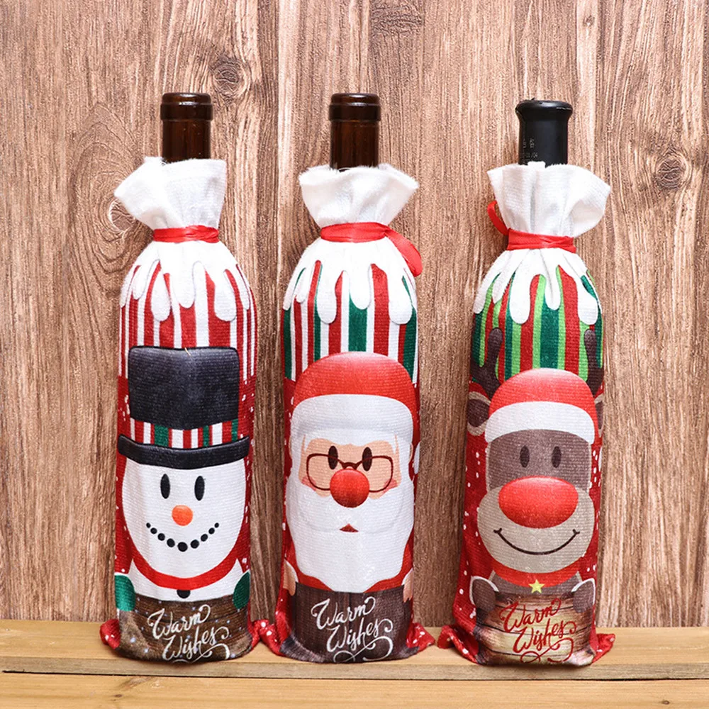 31*12CM Red Wine Bottle Cover Bags Snowman Santa Claus Christmas