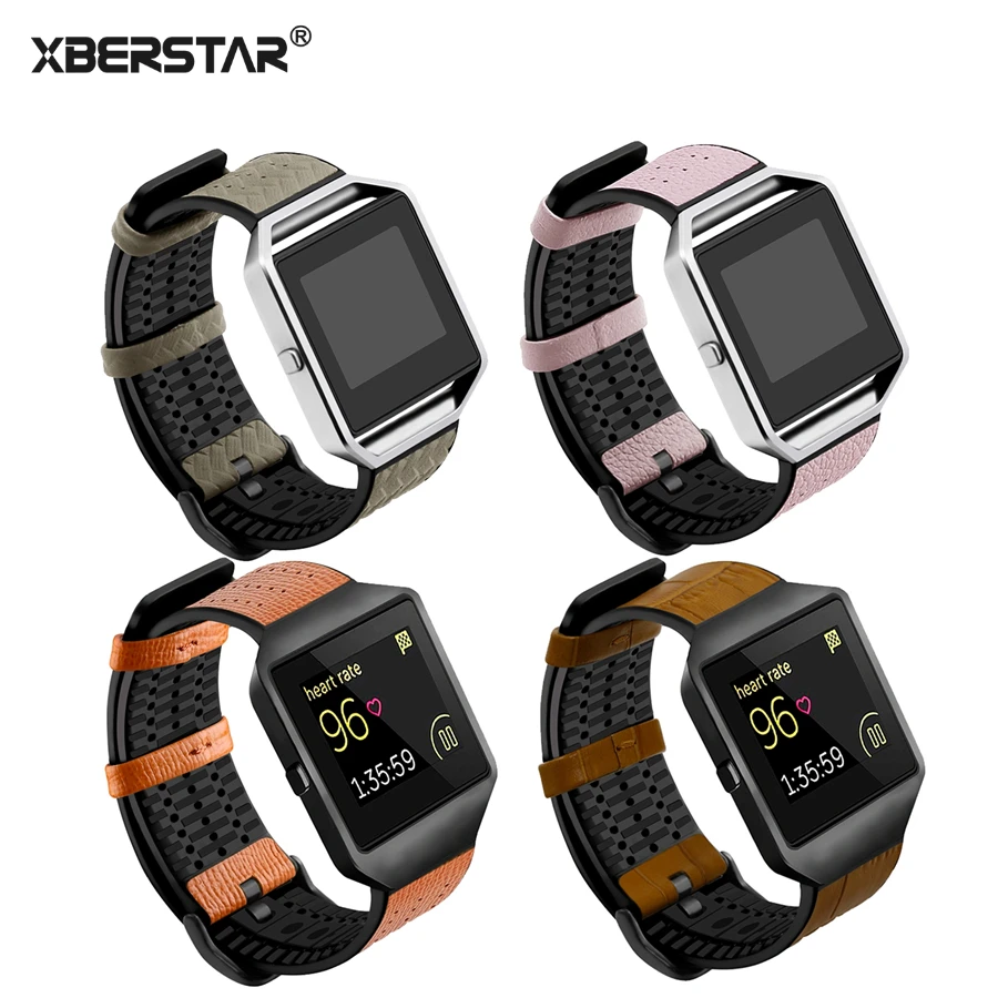 

XBERSTRA Genuine Leather Strap for Fitbit Blaze Replacement Watch Band with Metal Buckle TPU Breathable Wristband