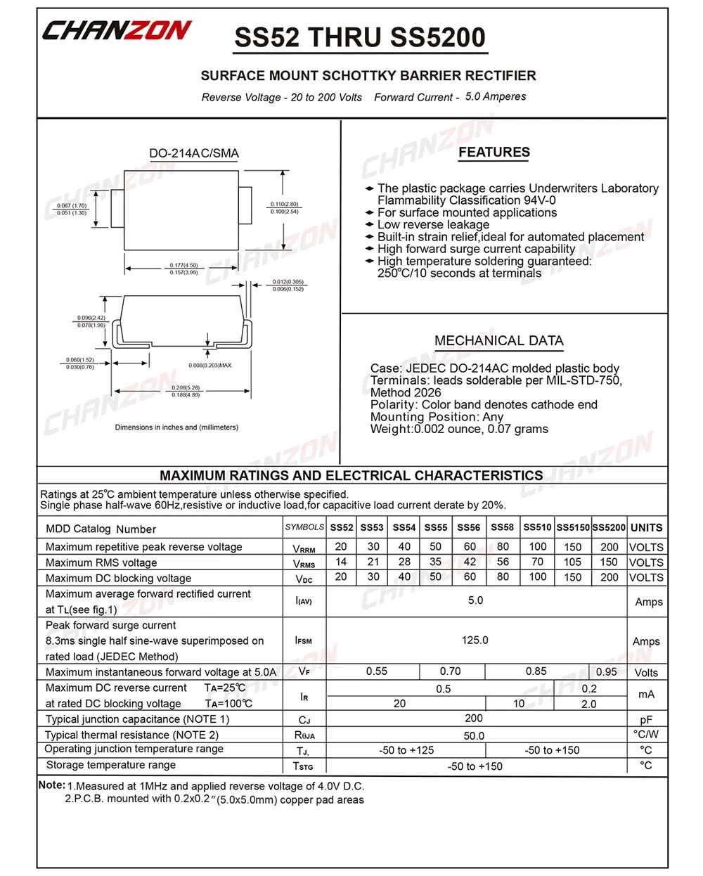 50 шт.) SS54 SMD Шоттки барьер выпрямитель диоды 5A 40 V SMA(DO-214AC) 5 ампер 40 вольт