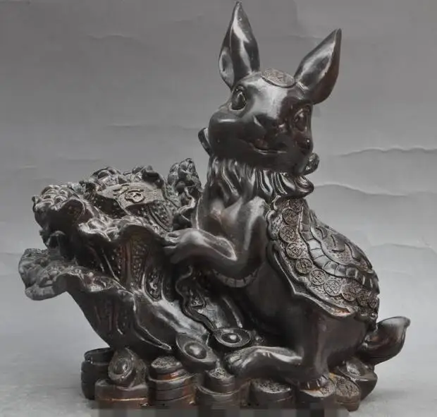 

S03246 china fengshui wealth bronze Cabbage money coin Zodiac Year rabbit lucky statue (B0413)