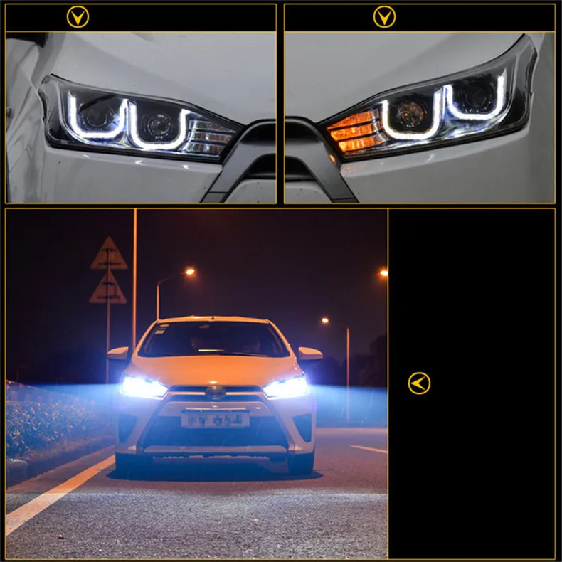 Ownsun светодиодный двойной u-образный острый орлиный глаз DRLs бар HID Биксеноновая линза проектора Замена фар для Toyota Yaris L