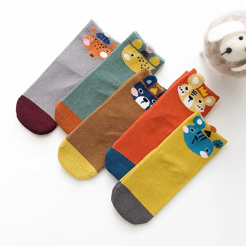 

Autumn New 5 Pairs Cotton Socks Cartoon Animal Hat Animals Short Tube Socks Kids Boys Girls Ankle Socks 1-12 T