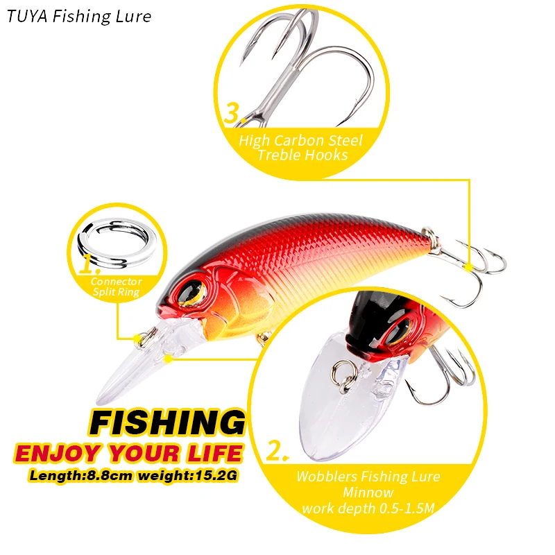 TUYA Crankbait приманка для рыбалки воблеры гольян жесткая троллинг приманки на щуку 15 2