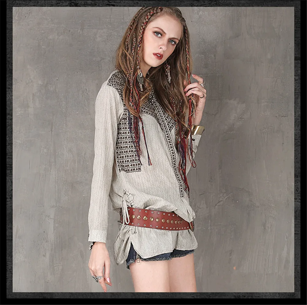 Vintage Embroidery Women Blouses 2017 Autumn New Cotton Blouse Turn-down Collar Long Sleeve Loose Blusas Shirt Blusas Femininas (12)