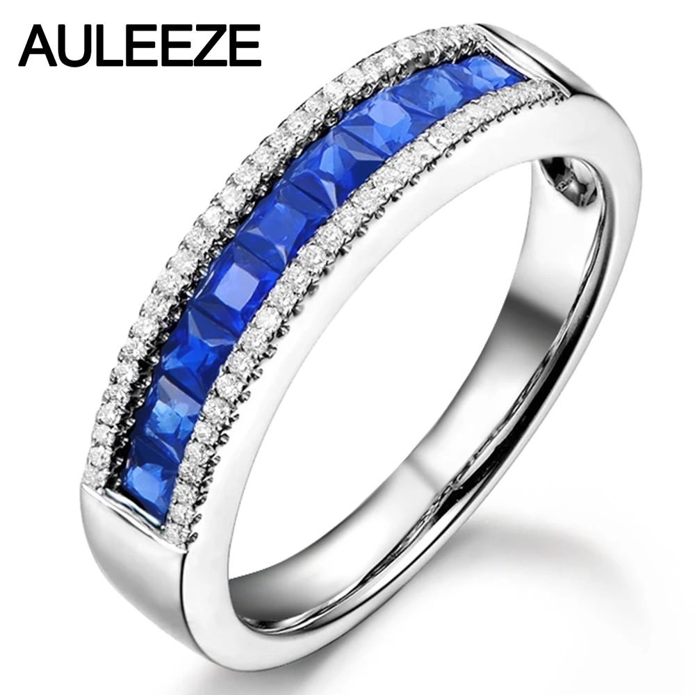 Женское кольцо с бриллиантом Noble Princess Cut 0 9 CTTW Sapphire 14 K белое золото натуральный