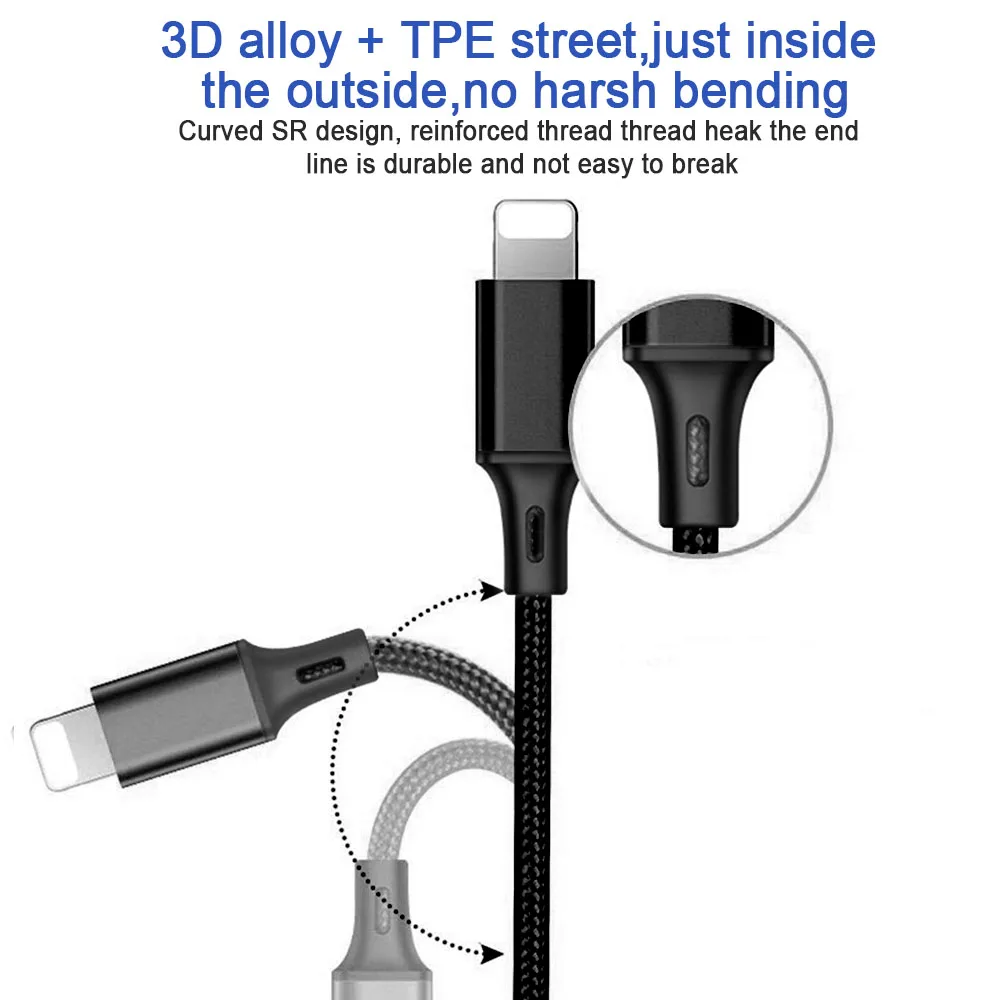 Зарядный кабель Lighting Micro usb type C для samsung Xiaomi huawei IPhone 7 8 6 S Plus X XS нейлон 3 в 1 зарядного