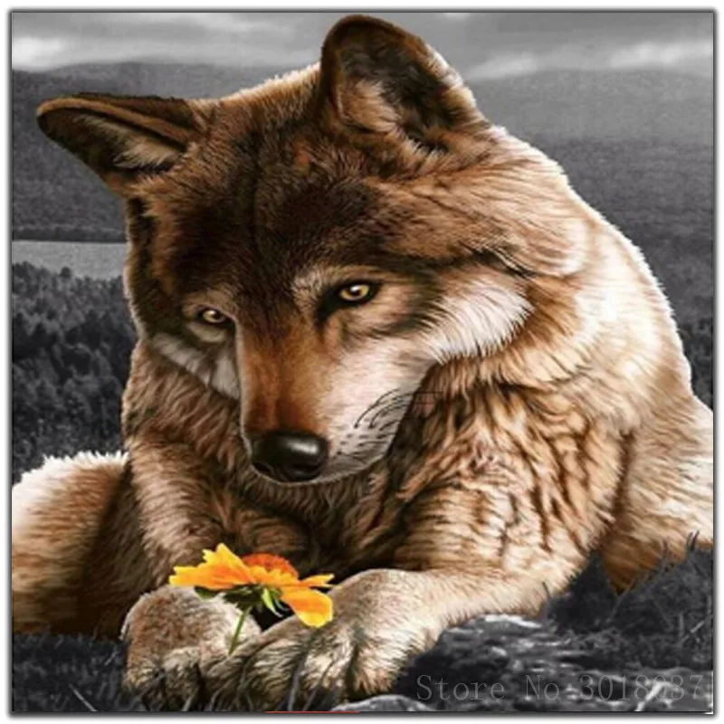 

5D Diy Diamond Painting Cross Stitch Wolves Love Flowers 3D Diamond Embroidery Full Round Mosaic Decoration Needlework Resin Kit