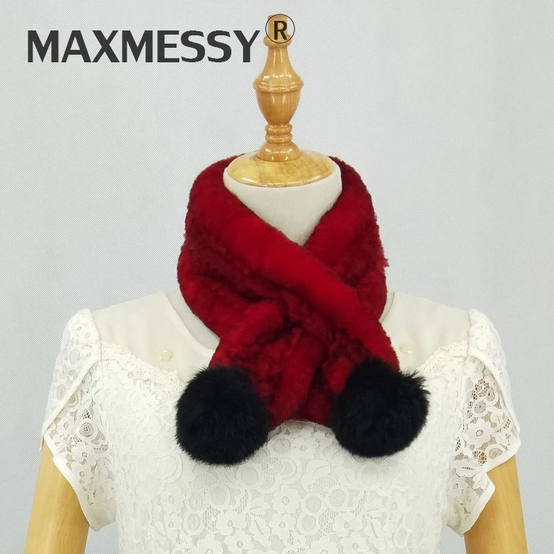 MAXMESSY Winter Genuine Rex Rabbit Fur Ring Scarf For Children Kids