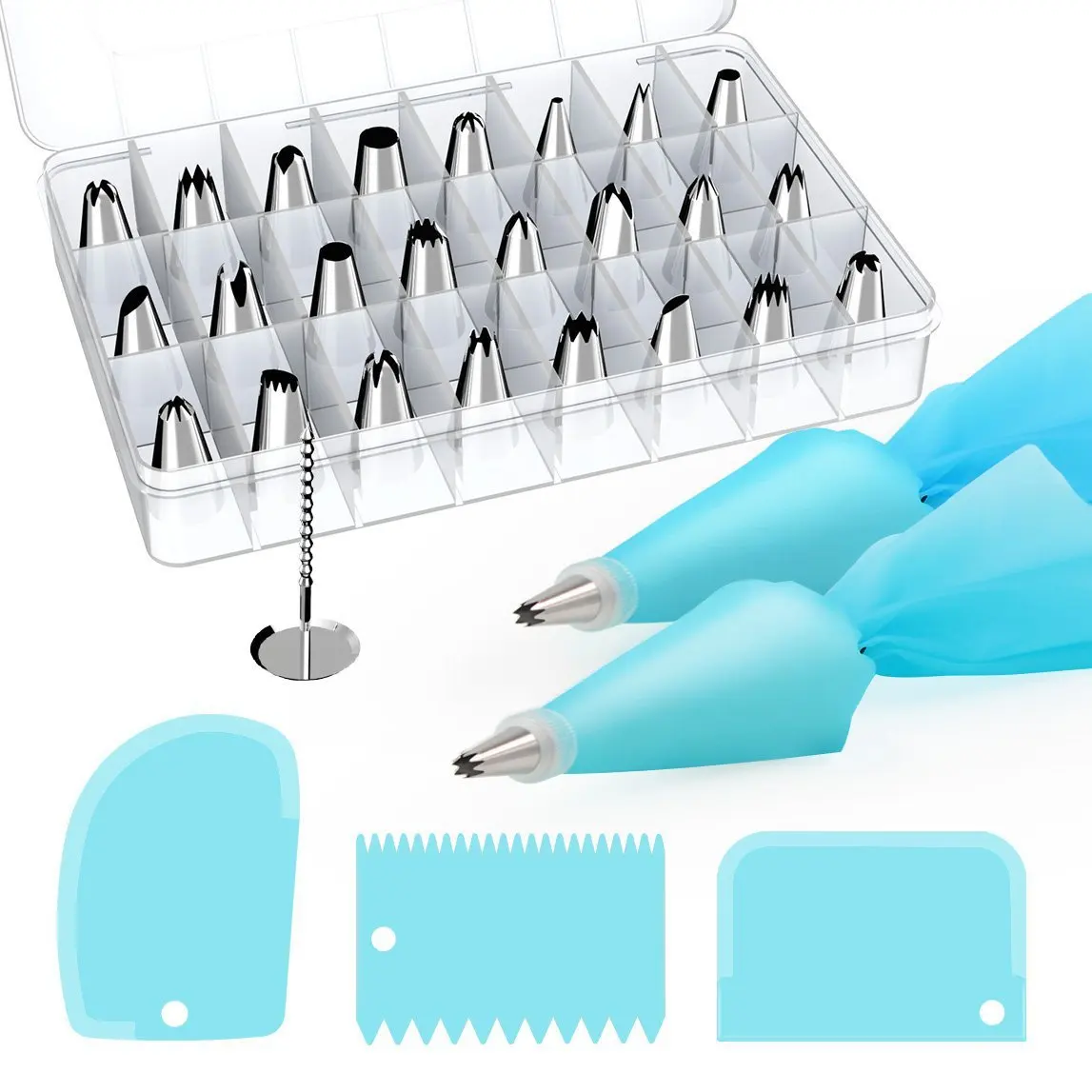 

32pcs/ Set Silicone Pastry Bag Tips Kitchen DIY Icing Piping Cream Reusable Pastry Bags +24 Nozzle Set Cake Decorating Tools