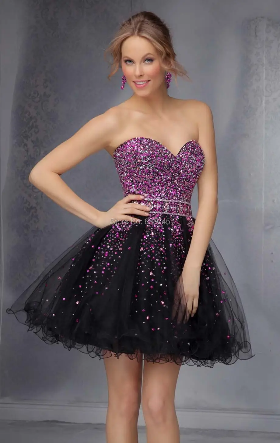 black and purple cocktail dress