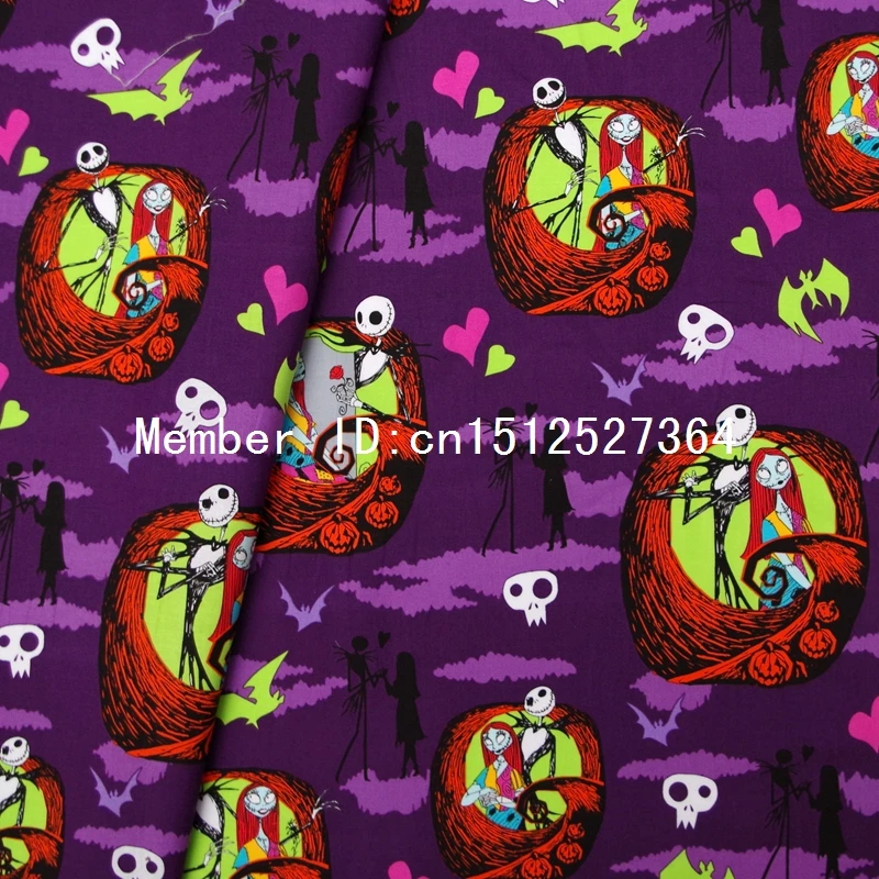 

140cmx50cm Cotton fabric - Witch, skeleton, bat and heart (341)