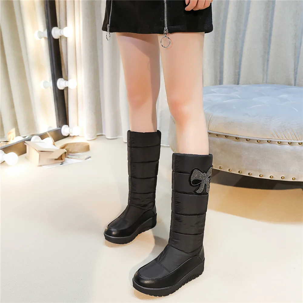 MEMUNIA Snow boots women platform shoes woman winter boots keep warm mid calf boots down PU leather rhinestone half boots