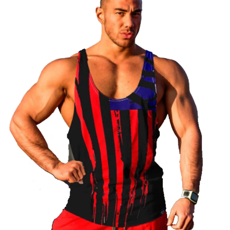 

New Tank Top Men 2018 Brand Male Fitness Exercise Printing Stripe Sleeveless Vest Clothing Bodybuilding Top Tank Mens Jersey