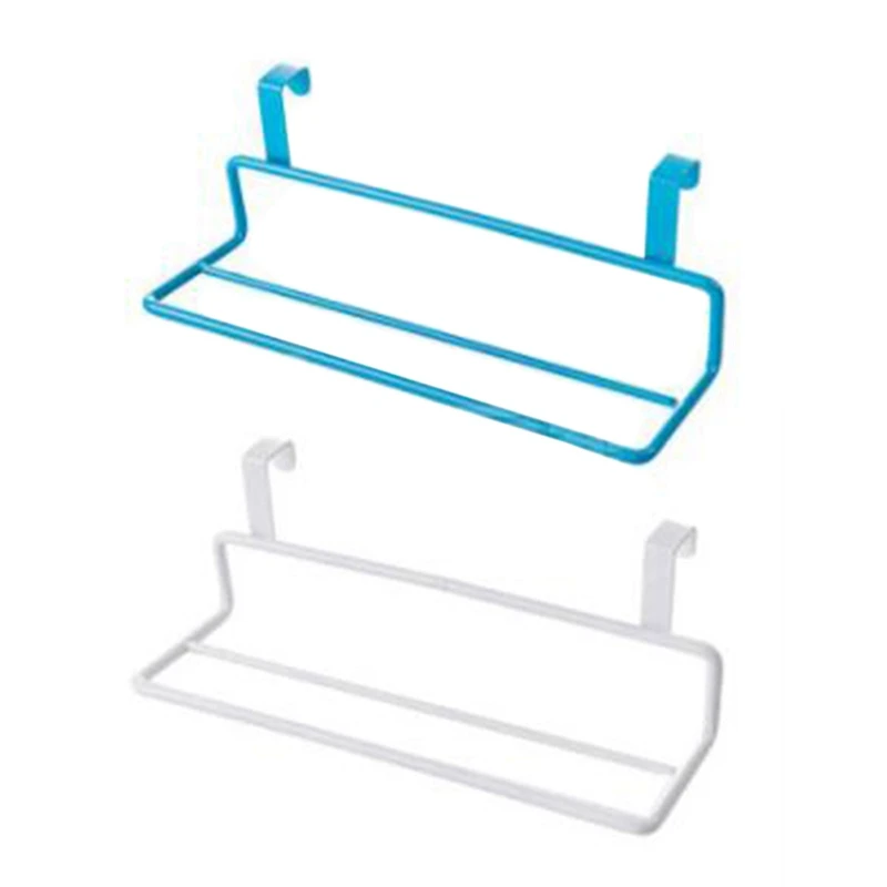Kitchen Towel Rack Hanging Holder Double Bar Cupboard Cabinet Door Back Hanger Towel Sponge Holder Storage Rack For Bathroom