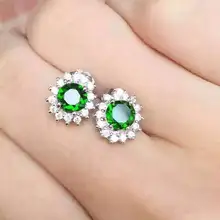 Естественный диопсид серьги-гвоздики 925 серебро натуральный зеленый драгоценный камень серьги женские классические круглые серьги на годовщину
