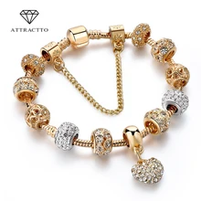 Pulseras y brazaletes de corazón de cristal de lujo ATTRACTTO pulseras de oro para mujer joyería Pulseira Feminina pulsera Sbr170020(China)