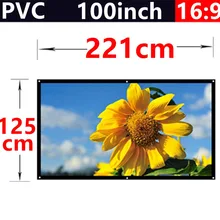 100 pulgadas 16:9 PVC curtain montado en la pared del proyector sencilla pantalla hd portable 2.21 x 1.25 metros 3d teatro envío gratis