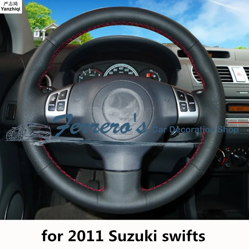 Сшитый чехол рулевого колеса автомобиля из натуральной кожи Аксессуары для Suzuki 2011 swifts/2012- Jimny/ S-CROSS