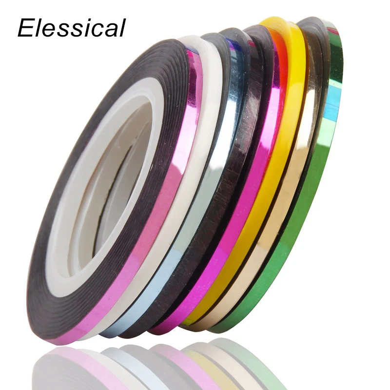 

Elessical 8pcs/lot 2mm Colorful Nails Striping Tape Line Sticker Set Holographic Nail Art Decorations Tips Manicure Tools WY655