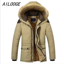 AILOOGE, M-5XL, зимняя куртка для мужчин,, длинное теплое Черное Мужское пальто, пуховик, парка Hee Grand, с капюшоном, зимняя, холодная ветровка