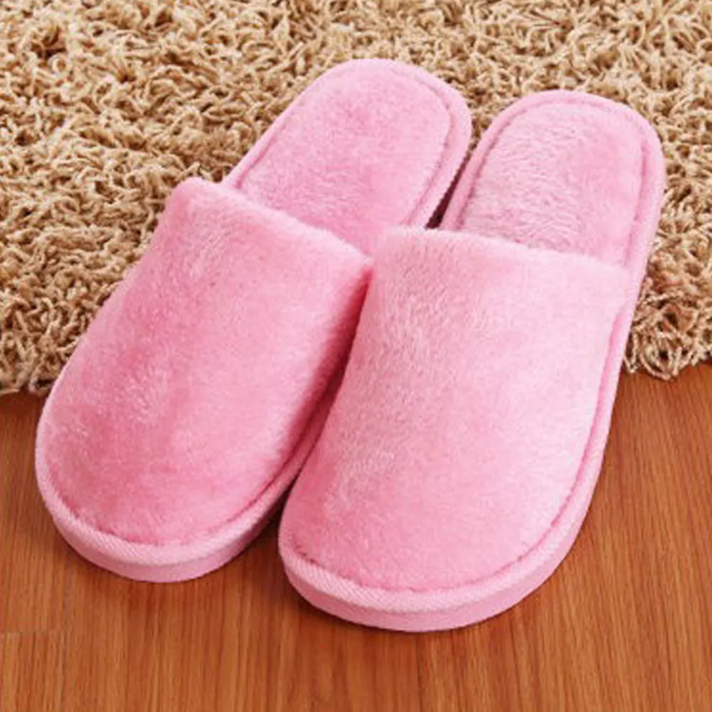 Плюшевые зимние домашние тапочки; мужская домашняя обувь для влюбленных пар; домашняя обувь; мягкие теплые тапочки; цвет розовый