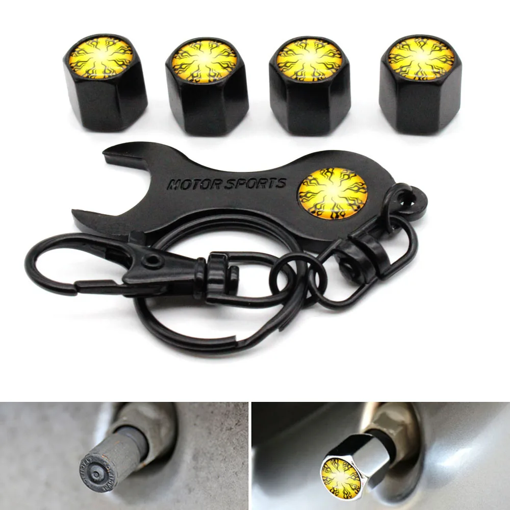 1Set Zinc Alloy Anti theft Car Wheel Tire Valve Stem Caps Air+ Wrench