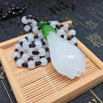 

Vibrant Hand-carved Flower Natural Pure White Jade Jadeite long Necklace Pendant Hetian Magnolia Flower Lucky Jade love Pendant