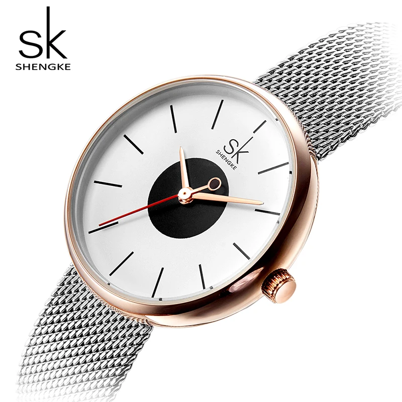 

Shengke Luxury Women Quartz Watches Stainless Steel Mesh Band Ladies Wristwatch Female Gift 2019 SK Relogio Feminino #K0041