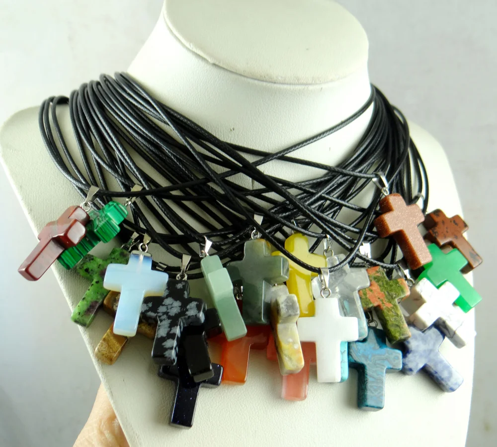 Natural stone tiger eye Turquoises Quartz Crystal cross pendant for diy Jewelry making necklace Accessories 1pcs 2
